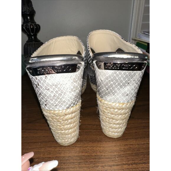 NEW Jimmy Choo Pecane Gray Silver Snake Print Wedge EU 37.5 - Picture 7 of 16